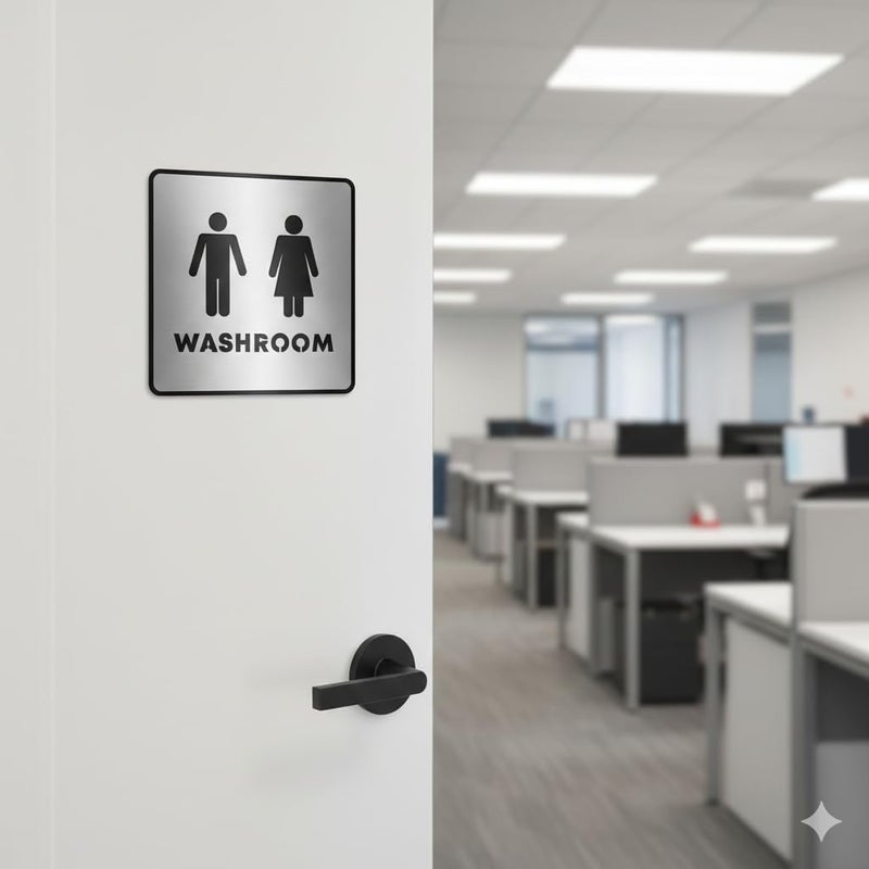 BerryBox Premium Brush Steel Silver Finish Acrylic Washroom Square Shape Door Sign Easy to Mount 3M Self-Adhesive Tape Signage for Hotel Office Resort Society Corporate Business Hospital - Image 3