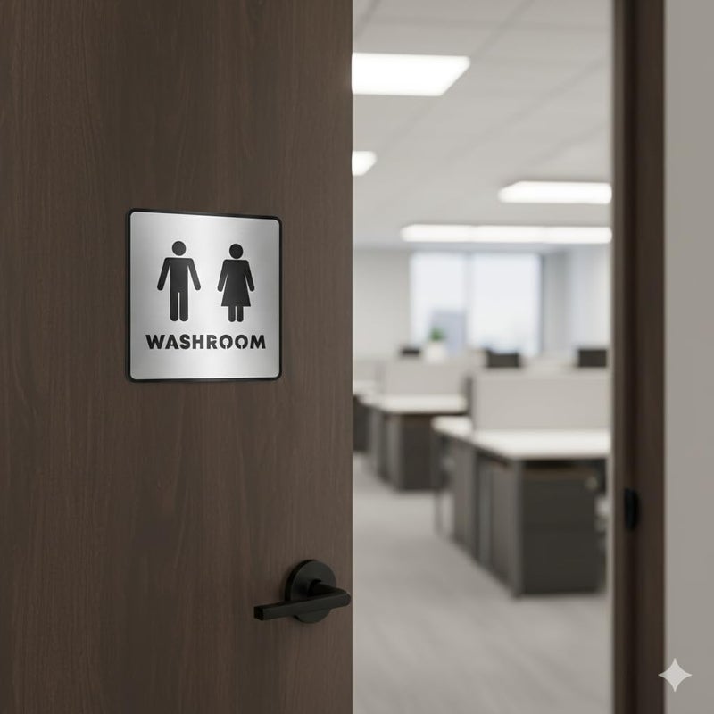 BerryBox Premium Brush Steel Silver Finish Acrylic Washroom Square Shape Door Sign Easy to Mount 3M Self-Adhesive Tape Signage for Hotel Office Resort Society Corporate Business Hospital - Image 2