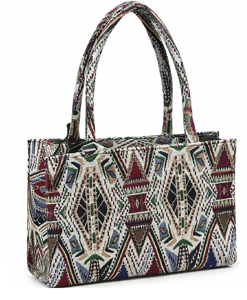 Global Impex Stylish Buoy Tote Bag for Girls & Women | Sturdy Cotton Blend Jacquard | Double Shoulder Ladies Handbag Purse For Daily & Office,Travel Use | Zip Pocket | Handcrafted - Image 1