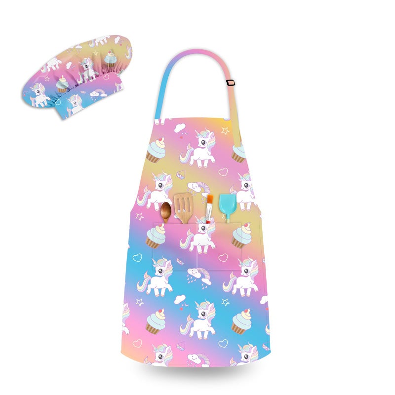 DEABOLAR Kids Aprons for Girls Toddler Aprons with Pockets for Kids Cooking Baking Painting Crafting Art Gardening Adjustable - Image 1
