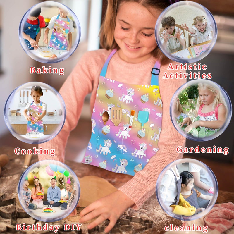 DEABOLAR Kids Aprons for Girls Toddler Aprons with Pockets for Kids Cooking Baking Painting Crafting Art Gardening Adjustable - Image 5