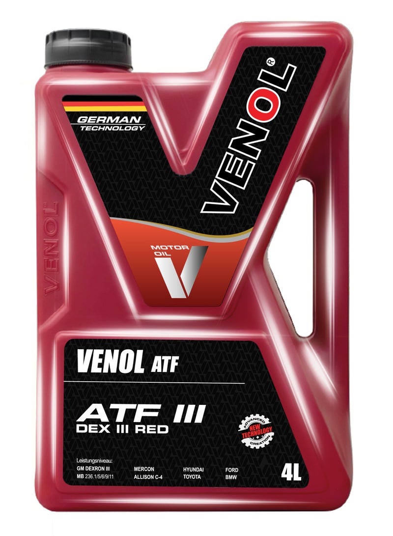 Venol Motor Oil VENOL ATF III DEX III RED – High-Performance Automatic Transmission Fluid – 4 Liters - Image 1