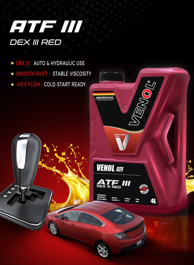 Venol Motor Oil VENOL ATF III DEX III RED – High-Performance Automatic Transmission Fluid – 4 Liters - Image 2