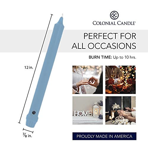 Colonial Candle Unscented Taper Candle, Classic Collection, Coastal Blue, 12 in, Pack of 12 - Up to 10 Hours Burn - Image 3