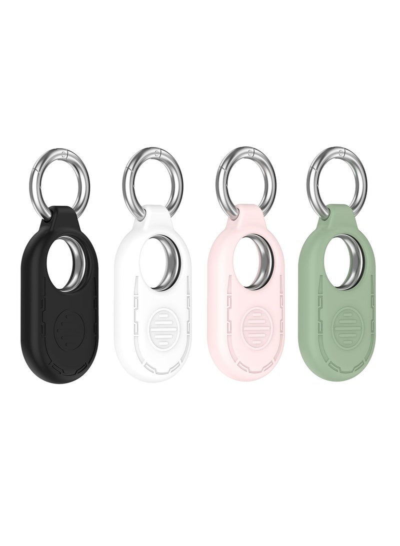 Captaintech Case for Samsung Galaxy SmartTag2, 4 Pack Silicone Protective Case for Galaxy Smart Tag 2 with Key Ring, Tag Item Finder Holder for Luggage,Wallet,Key,Secure Anti-Lost(Black,White,Pink,Matcha) - Image 1