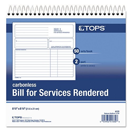 TOPS 2-Part Carbonless Bill for Services Rendered Book, 8.5 x 8.25 Inches, 50 Sheets, White, (4133) - Image 3
