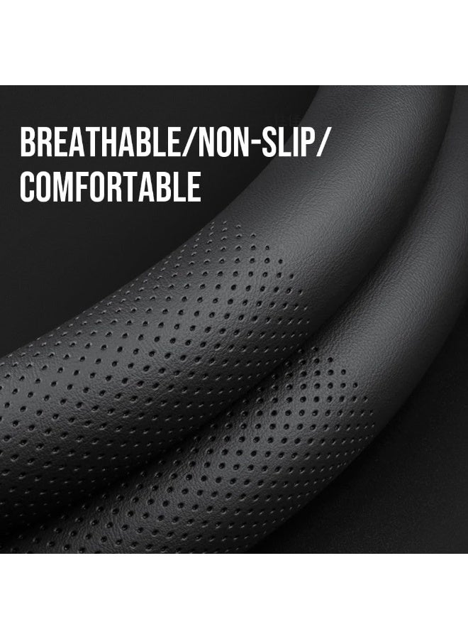 Arabest Universal 15 Inch Leather Steering Wheel Cover,Ultra-Thin,Non-Slip,Breathable,Black - Image 4