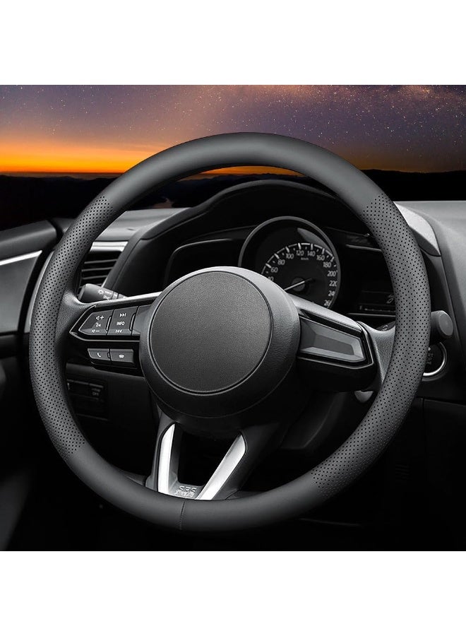 Arabest Universal 15 Inch Leather Steering Wheel Cover,Ultra-Thin,Non-Slip,Breathable,Black - Image 3
