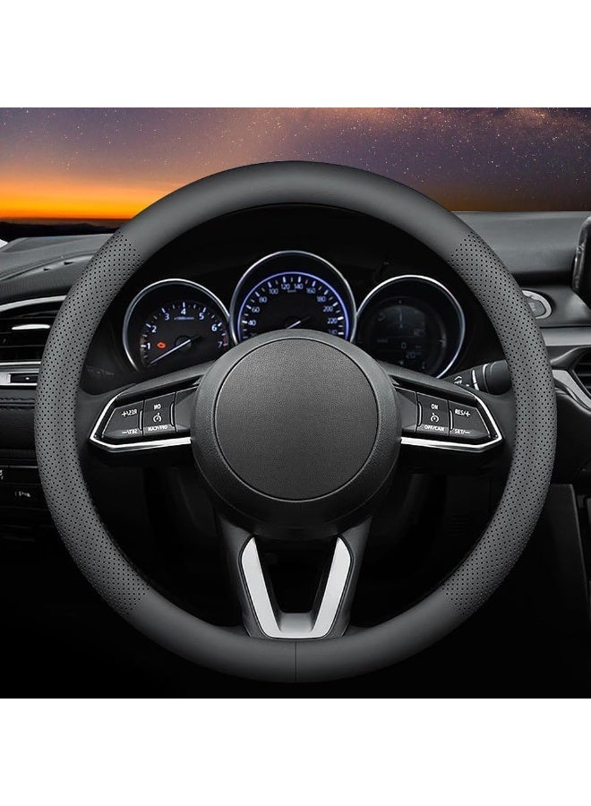 Arabest Universal 15 Inch Leather Steering Wheel Cover,Ultra-Thin,Non-Slip,Breathable,Black - Image 1