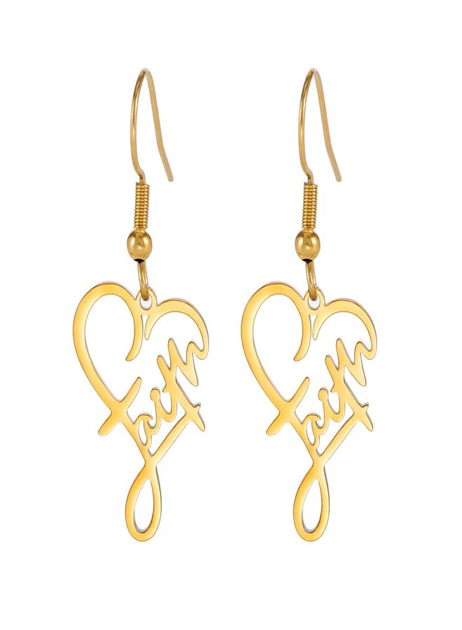 EUEAVAN Inspirational Heart Faith Earrings Heart Pendant Word Calligraphy Jewelry Heart Words Religious Necklace Personalized Gifts for Women (gold) - Image 1
