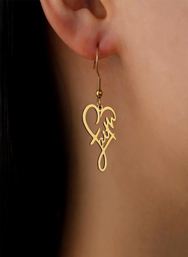 EUEAVAN Inspirational Heart Faith Earrings Heart Pendant Word Calligraphy Jewelry Heart Words Religious Necklace Personalized Gifts for Women (gold) - Image 2