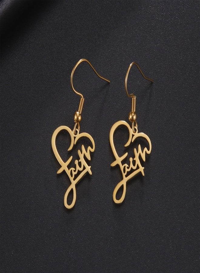EUEAVAN Inspirational Heart Faith Earrings Heart Pendant Word Calligraphy Jewelry Heart Words Religious Necklace Personalized Gifts for Women (gold) - Image 4