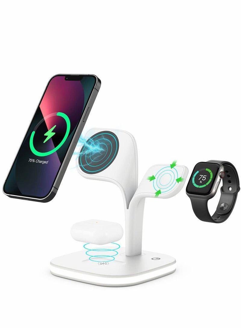 واي آند دي Magnetic Charging Station, 3 in 1 Faster Mag-Safe Wireless Charger Stand for iPhone 14,13,12 Pro/Max/Mini/Plus, Apple Watch 8/7/6/SE/5/4/3/2 and Aiepods 3/2/Pro/Pro 2 with LED Adapter - Image 1