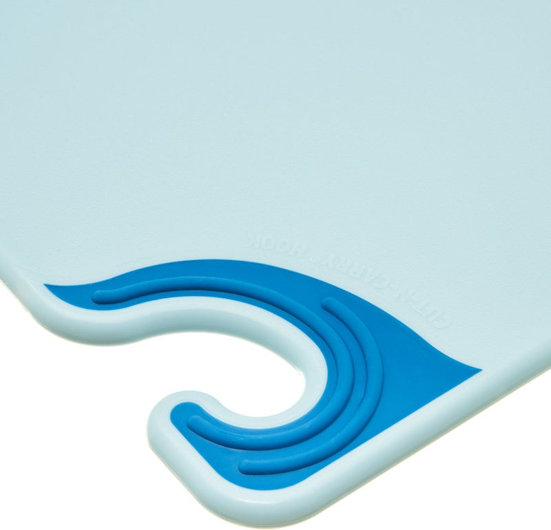 San Jamar Saf-T-Grip Plastic Cutting Board with Safety Hook, 12" x 18" x 0.5", Blue - Image 3