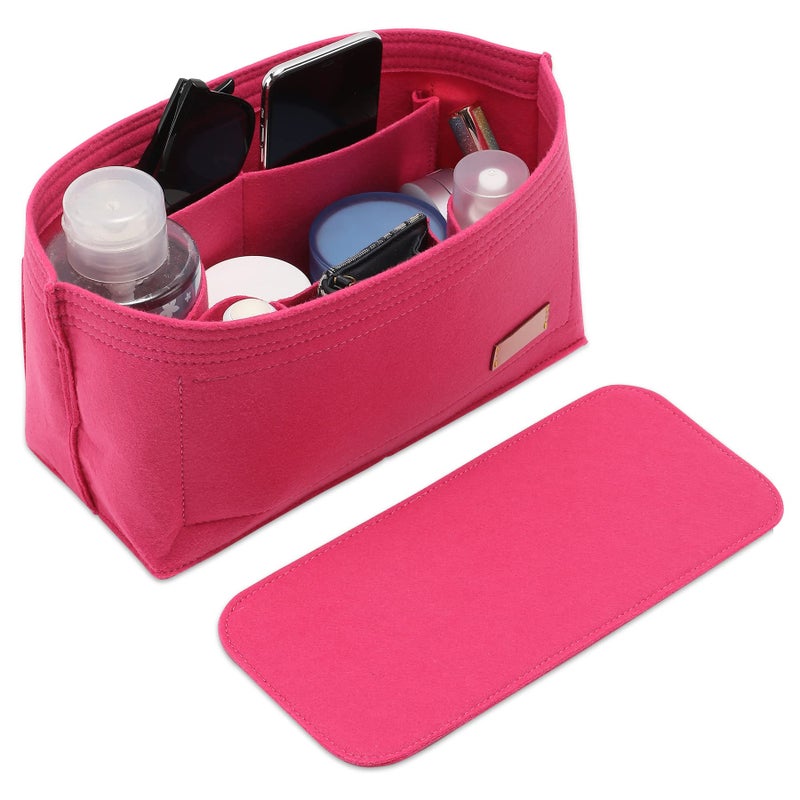 Doxo Purse Organizer Insert for Handbags Base Shaper 2pc Set Felt Neverfull PM Organizer Insert Tote Bag Organizer with Zipper Pocket and Bottle Holder Fit Neverfull PM and More RoseM - Image 2
