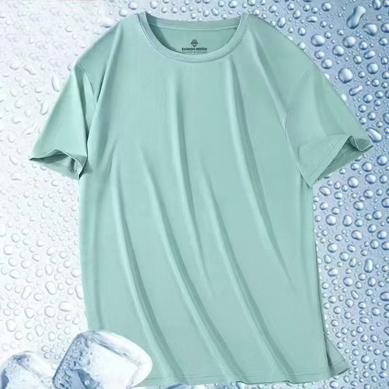 Ice Silk Crewneck T-Shirt Men'S Quick-Drying Short-Sleeved Cool-Feeling Mesh T-Shirt Loose Sports Casual Top - Image 1
