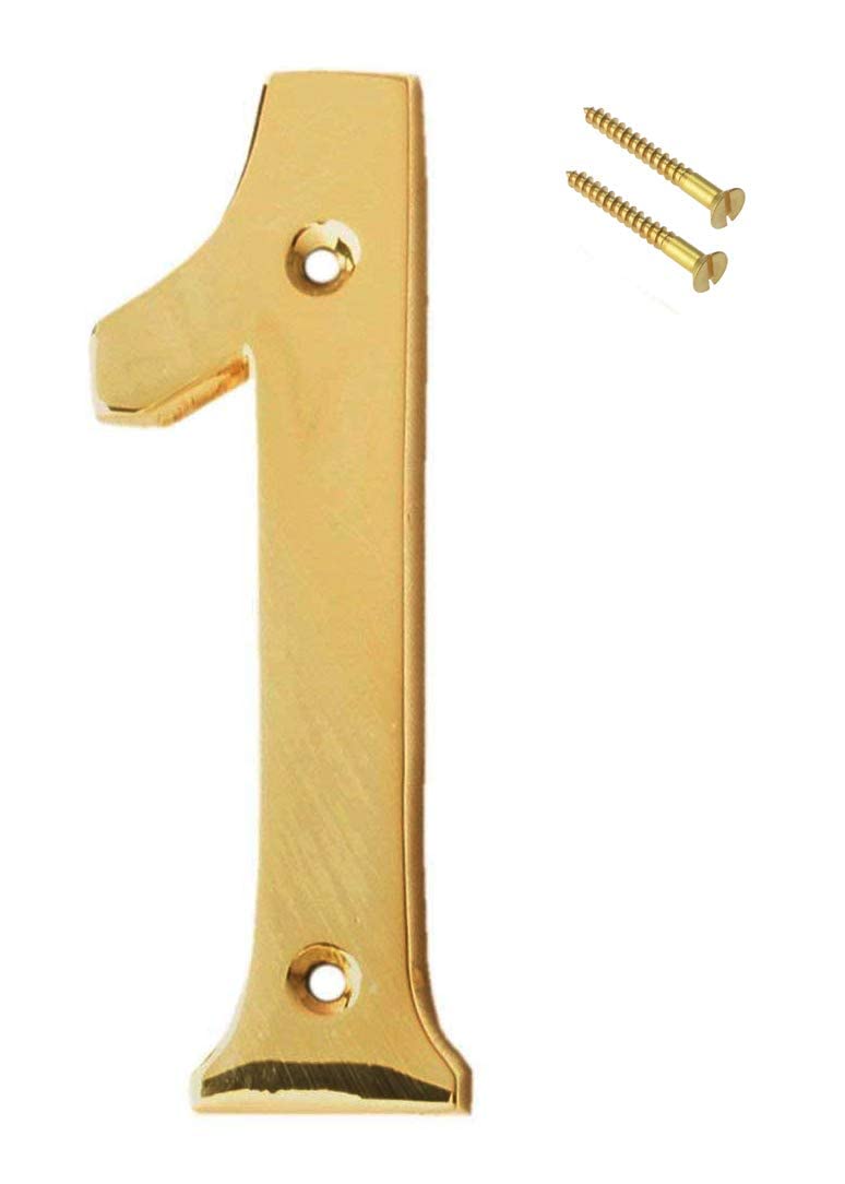 eSplanade 4" Brass House Hotel Door Number Plaque Numeric Numerical Digit 0-9 (1 (One)) - Image 2