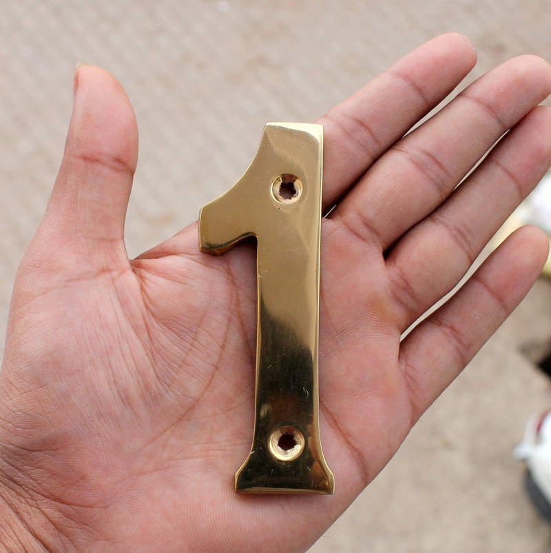eSplanade 4" Brass House Hotel Door Number Plaque Numeric Numerical Digit 0-9 (1 (One)) - Image 3