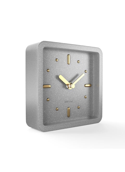 Driini Modern Mid Century Desk  Shelf Clock Gray and Gold  Battery Operated with Silent Analog Movement  Small Tabletop Clocks for Office  Perfect for Mantle End Table Desktop or Nightstand