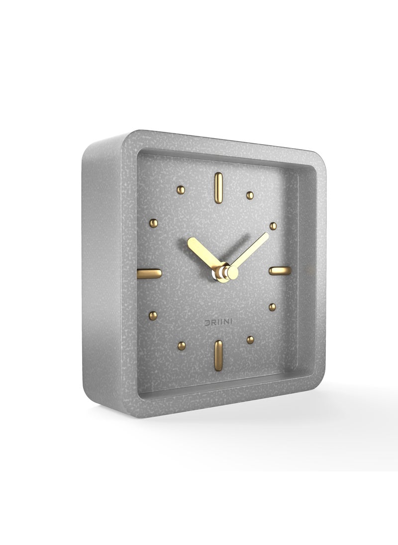 Driini Driini Modern Mid Century Desk  Shelf Clock Gray and Gold  Battery Operated with Silent Analog Movement  Small Tabletop Clocks for Office  Perfect for Mantle End Table Desktop or Nightstand 