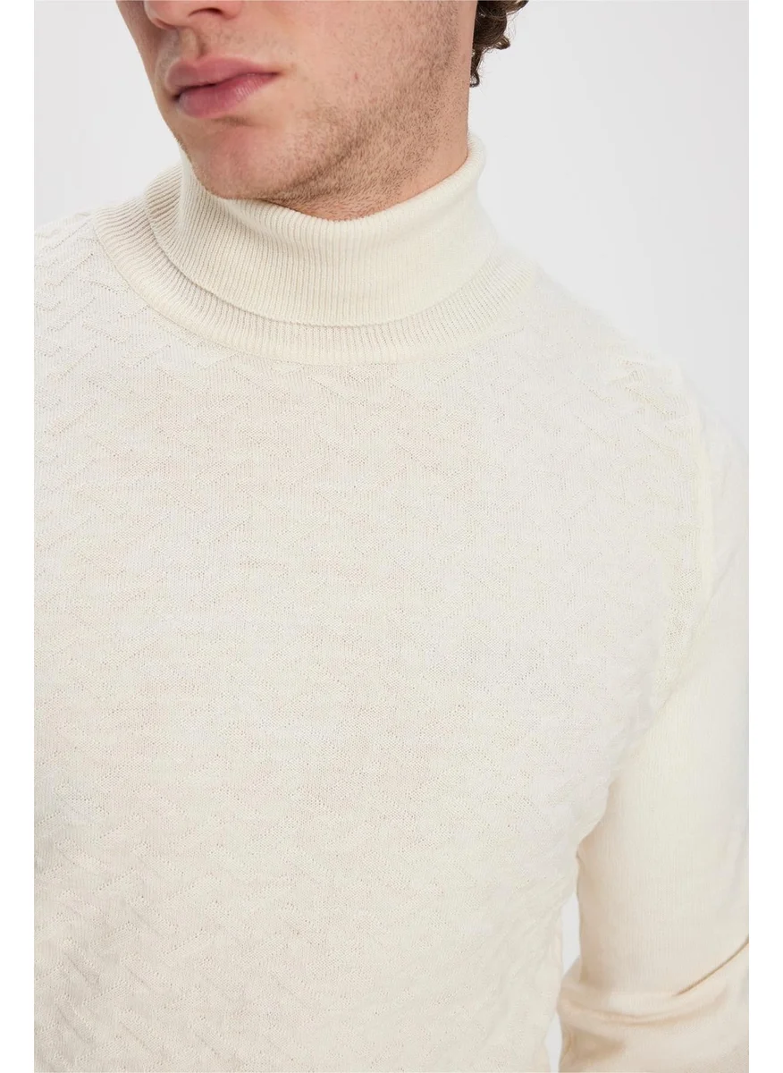 Tudors Full Turtleneck Front Patterned Ecru Men's Knitwear Sweater