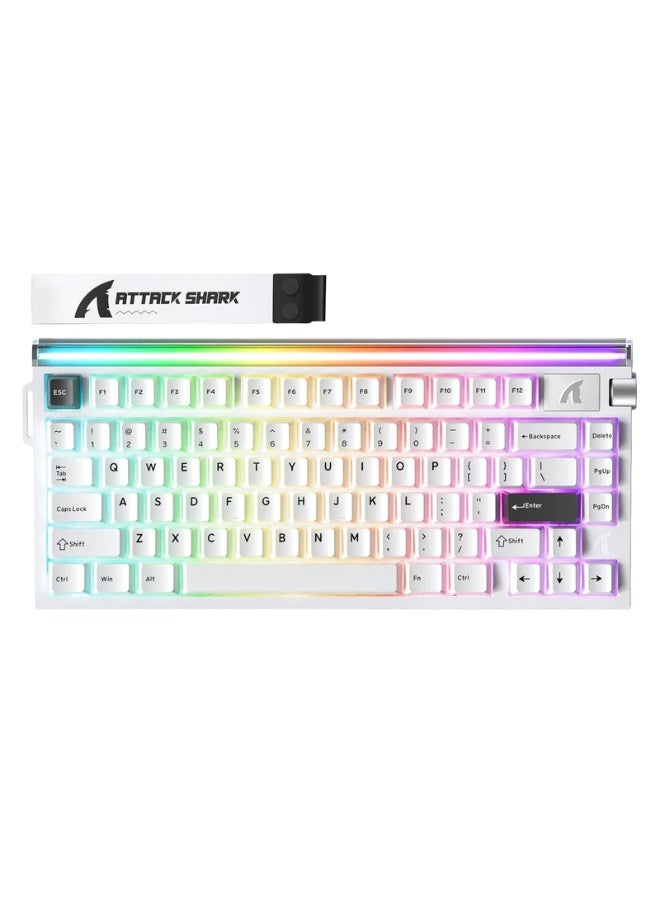 Attack Shark R85HE 75% Wired Magnetic Hall Effect Gaming Keyboard, Rapid Trigger 0.005mm Precision, Adjustable Actuation 0.1–3.3mm, 8000Hz Polling Rate, SOCD/DKS Support, RGB Backlit, USB-C Mechanical Keyboard with Volume Knob | White - Image 1