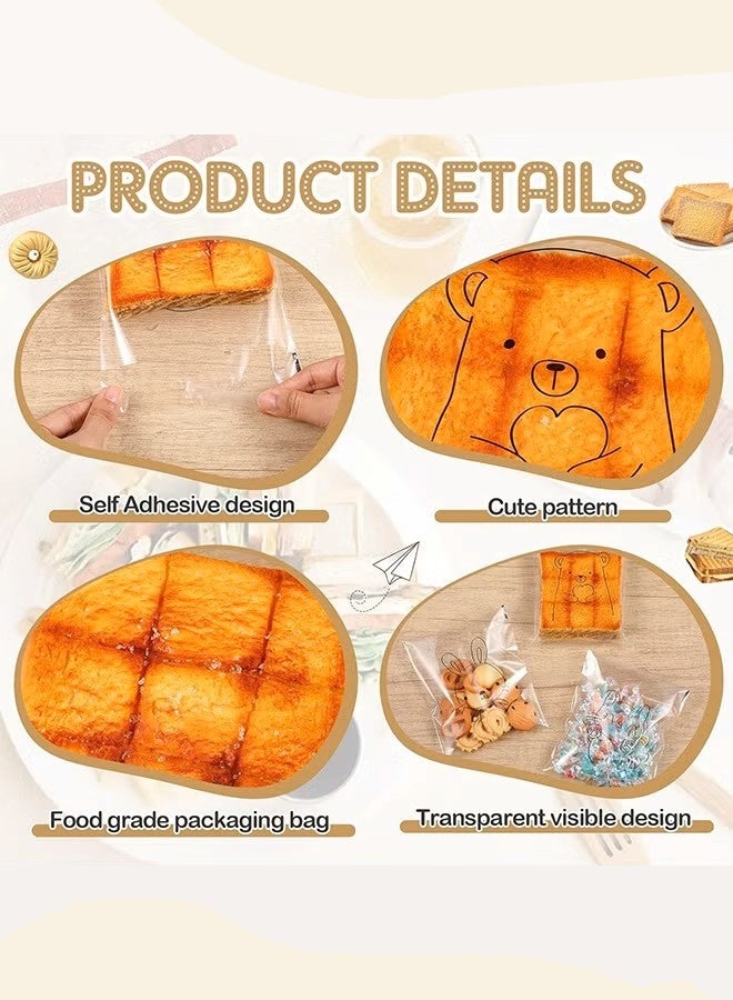 ١٠٠ كيس طعام، أكياس بلاستيكية ذاتية الإغلاق مزينة برسومات حيوانات، أكياس شفافة لتغليف وتخزين الطعام - Image 2
