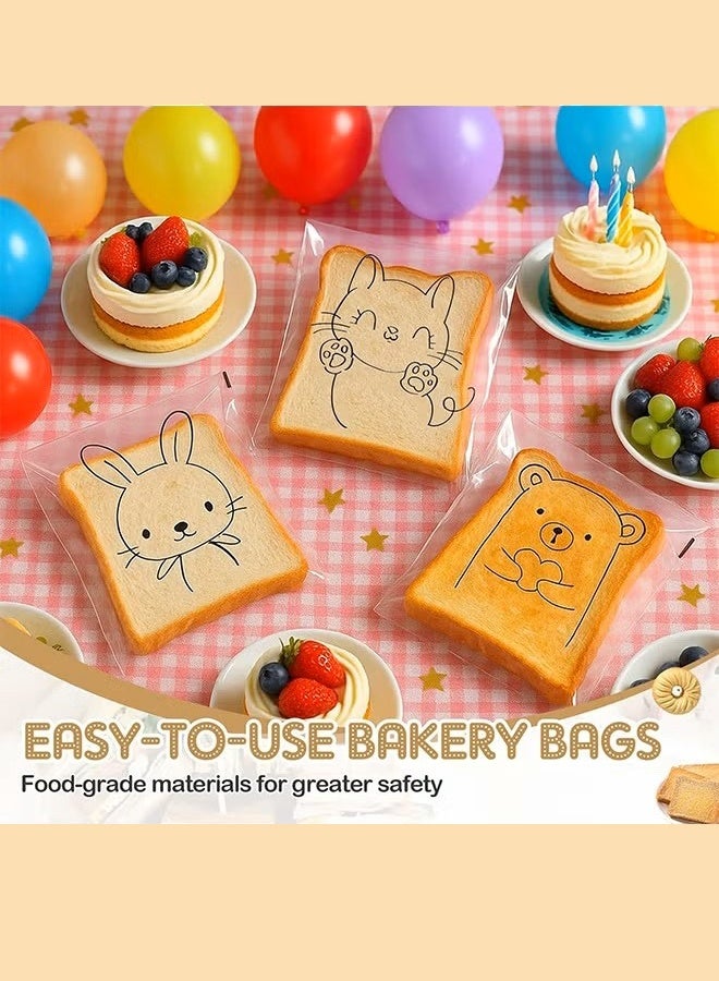 ١٠٠ كيس طعام، أكياس بلاستيكية ذاتية الإغلاق مزينة برسومات حيوانات، أكياس شفافة لتغليف وتخزين الطعام - Image 3