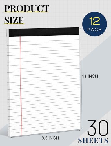 Aidunmis 12 Pack Note Pads 8.5 x 11 White Legal Pads 8.5 x 11 Wide Ruled Lined Writing Pads Legal Notepads Legal Ruled White Lined Paper Pads 8.5 x 11 Inch 30 Sheets Per Writing Pad for School, Office, Home - Image 2
