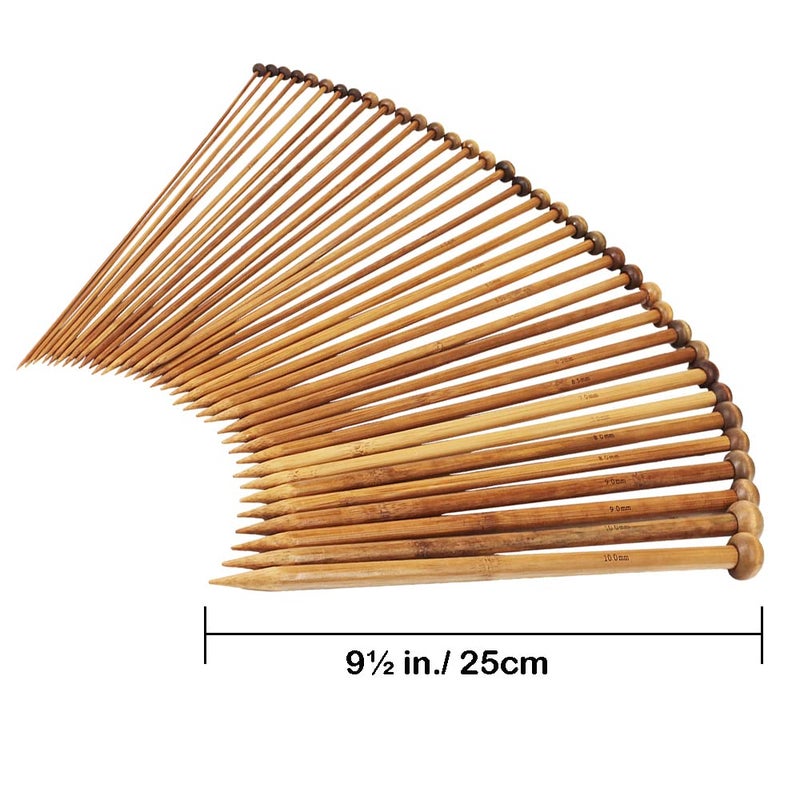 Exquiss Bamboo Knitting Needles Set, 18 Pairs Circular(31.5â€) Wooden Knitting Needles with Colored Plastic Tube, 36PCS Single Pointed Bamboo Knitting Needle(9.5â€), Include Knitting Tools for Weaving - Image 3