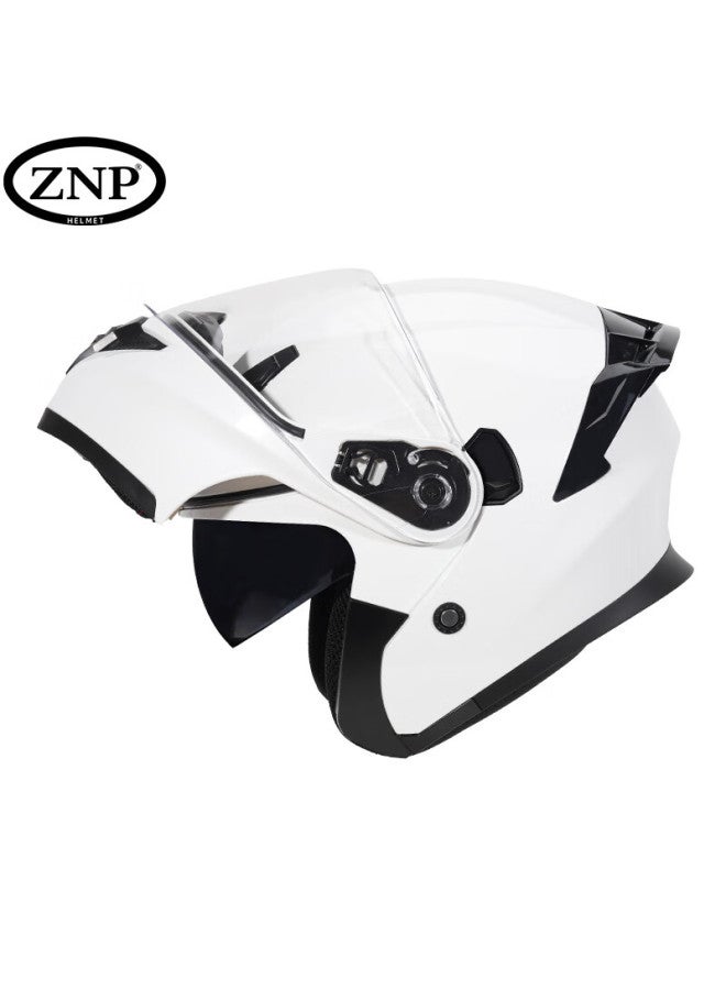 Znp808 Motorcycle Helmet For Men And Women, Flip-up Visor, All-season Universal Electric Motorcycle Full-face Helmet, Pearl White, XL - Image 1