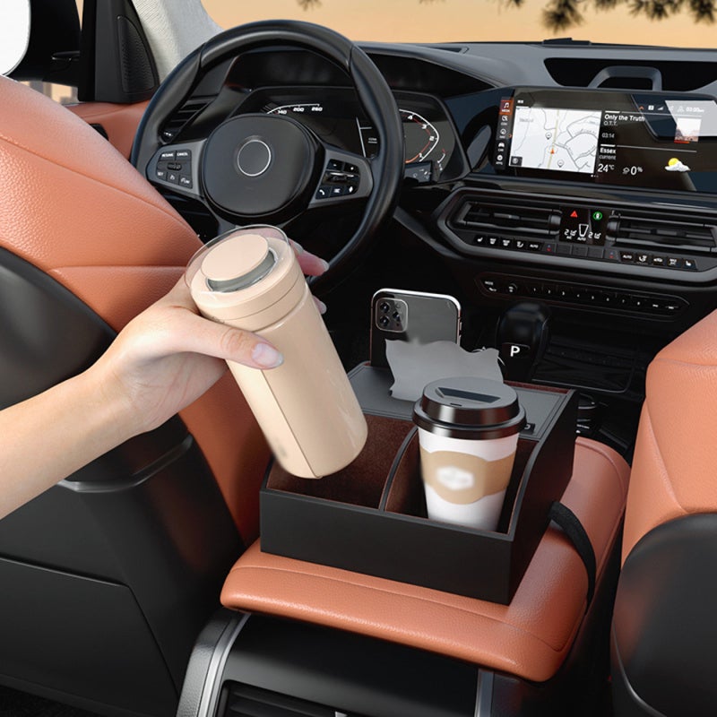Car Armrest Storage Box: Black MDF & Leather, Expand Vehicle Storage Space - Secure Adjustable Strap, Large Capacity Armrest Box Organizer for Car Truck SUV Daily Commuters Long-Distance Travelers - Image 3