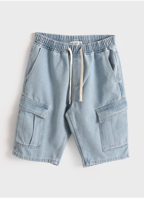 Elasticated Waist Basic Men's Denim Shorts