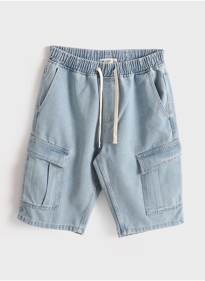 Elasticated Waist Basic Men's Denim Shorts