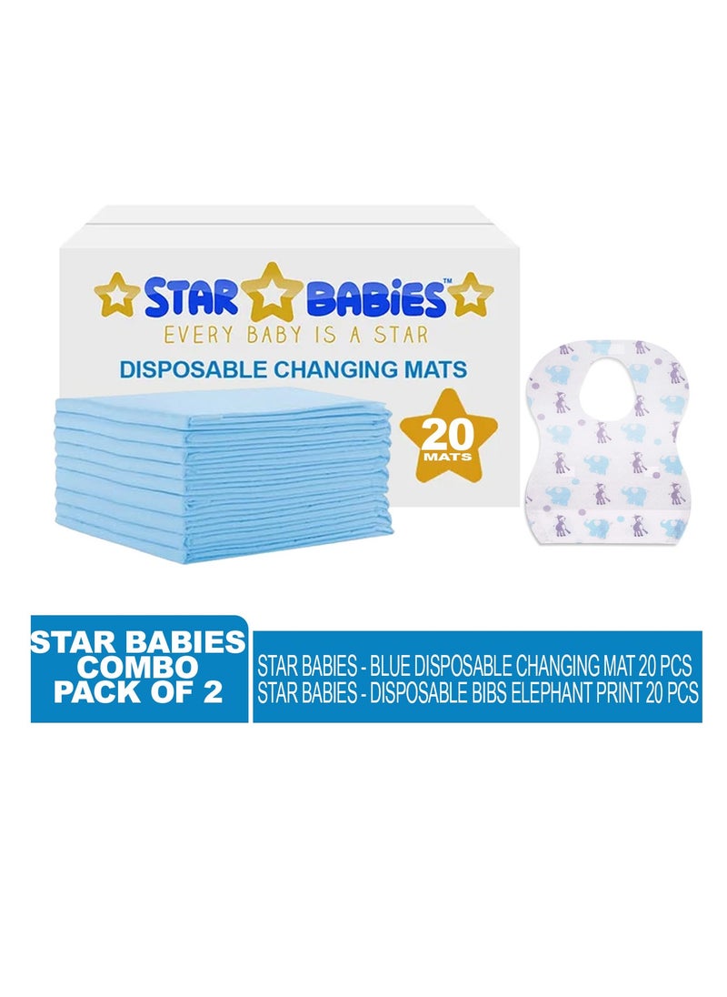 STAR BABiES Star Babies - Combo Pack of 2- Disposable Changing Mat Pack of 20 with Disposable Bibs (20 Pcs) - Blue  - Image 2