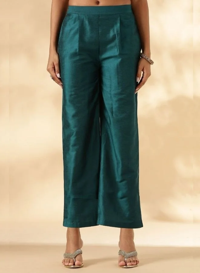 Abhishti Teal Ruched-Sleeve Kurta Pant set