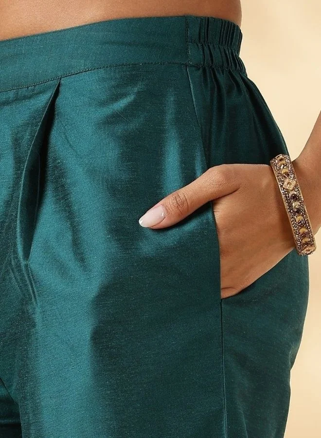 Abhishti Teal Ruched-Sleeve Kurta Pant set