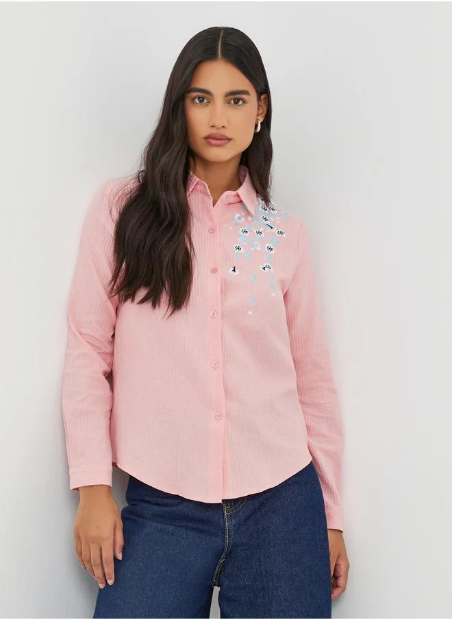 Styli Styli Floral Embroidered Buttoned Shirt