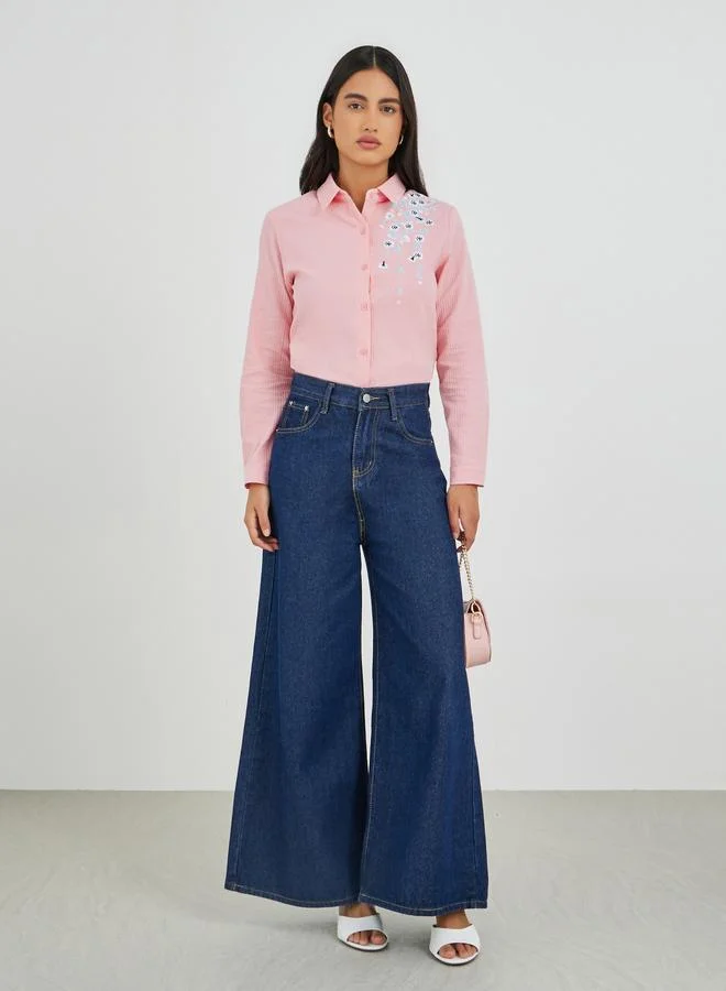 Styli Styli Floral Embroidered Buttoned Shirt