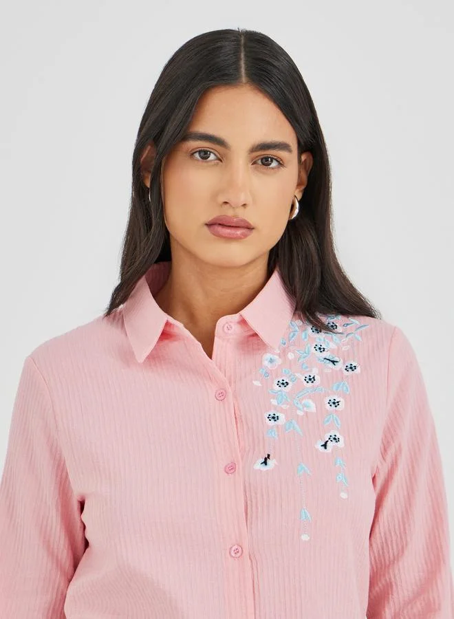 Styli Styli Floral Embroidered Buttoned Shirt