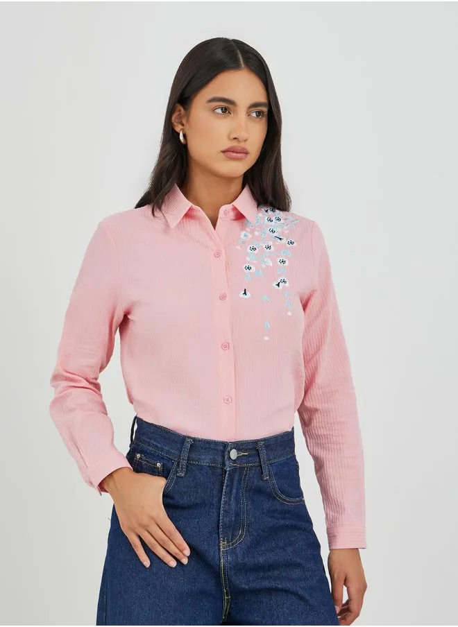 Styli Styli Floral Embroidered Buttoned Shirt