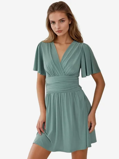 HICCUP V-Neck Short Sleeve Mini Dress