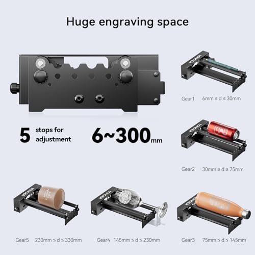 Longer Laser Engraver Rotary Roller, Y-axis Rotary Roller 360° Rotation for Laser Engraver Engraving Cylindrical Objects Tumblers Cans Cups Bottles, Adjustable 6-200mm Diameters - Image 5