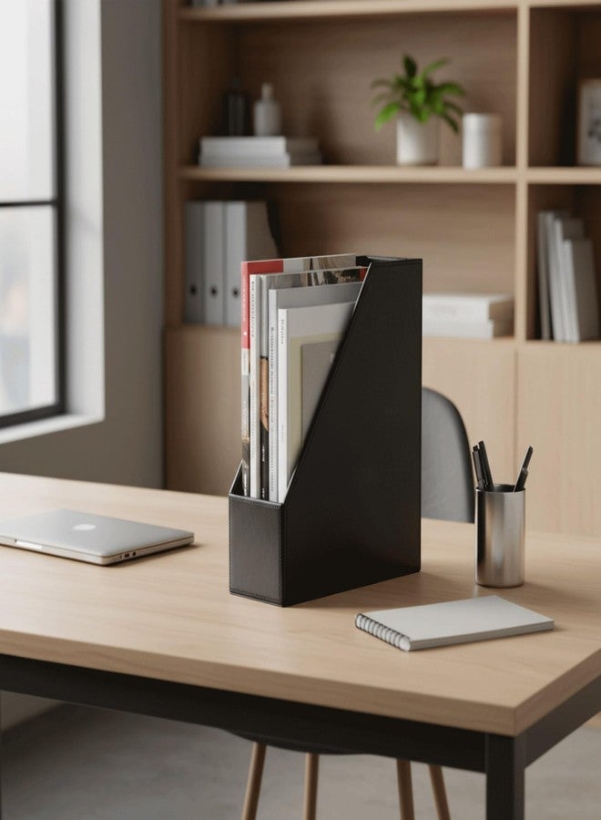 Dacasso Black Bonded Leather Magazine Rack - Image 4