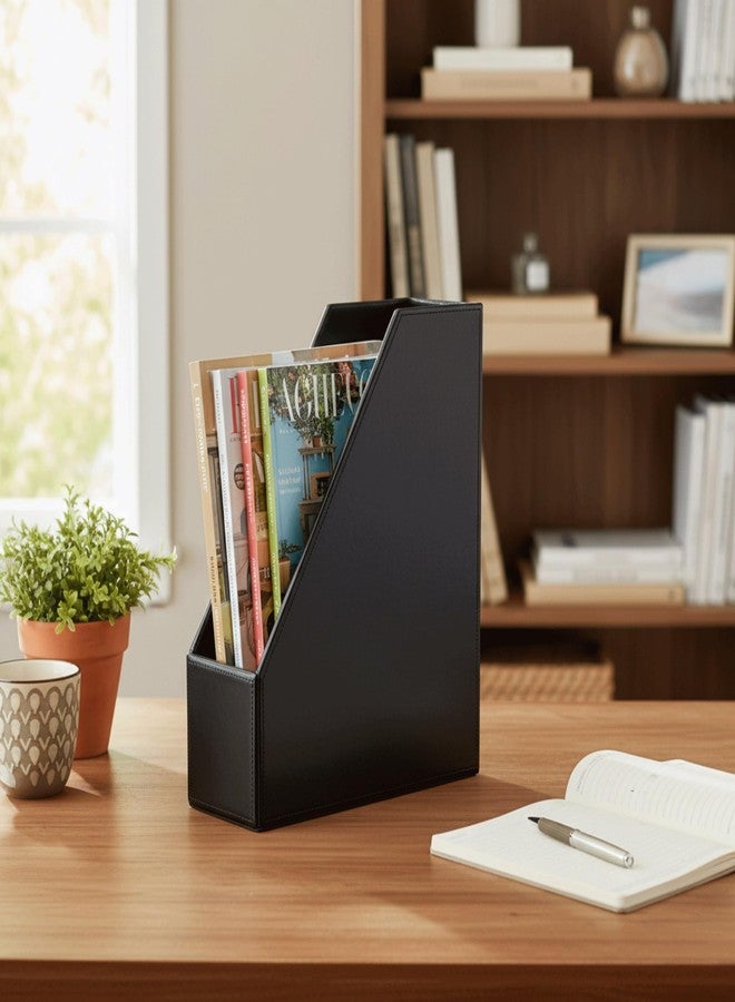 Dacasso Black Bonded Leather Magazine Rack - Image 2