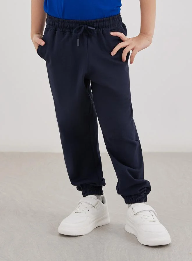 ستايلي Styli Navy Blue Cotton Cuffed Joggers with Pockets