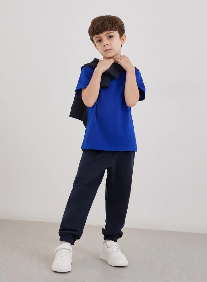 ستايلي Styli Navy Blue Cotton Cuffed Joggers with Pockets