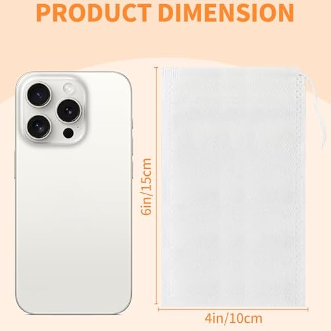 TamBee 100 Pack Disposable Tea Filter Bags Tea Infusers 4 X 6 Empty Cotton Muslin Drawstring Seal Filter Tea Bags Drawstring Herb Loose Tea Bag4 X 6 10 X 15Cm - Image 3