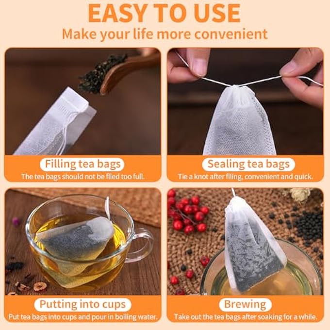 TamBee 100 Pack Disposable Tea Filter Bags Tea Infusers 4 X 6 Empty Cotton Muslin Drawstring Seal Filter Tea Bags Drawstring Herb Loose Tea Bag4 X 6 10 X 15Cm - Image 5