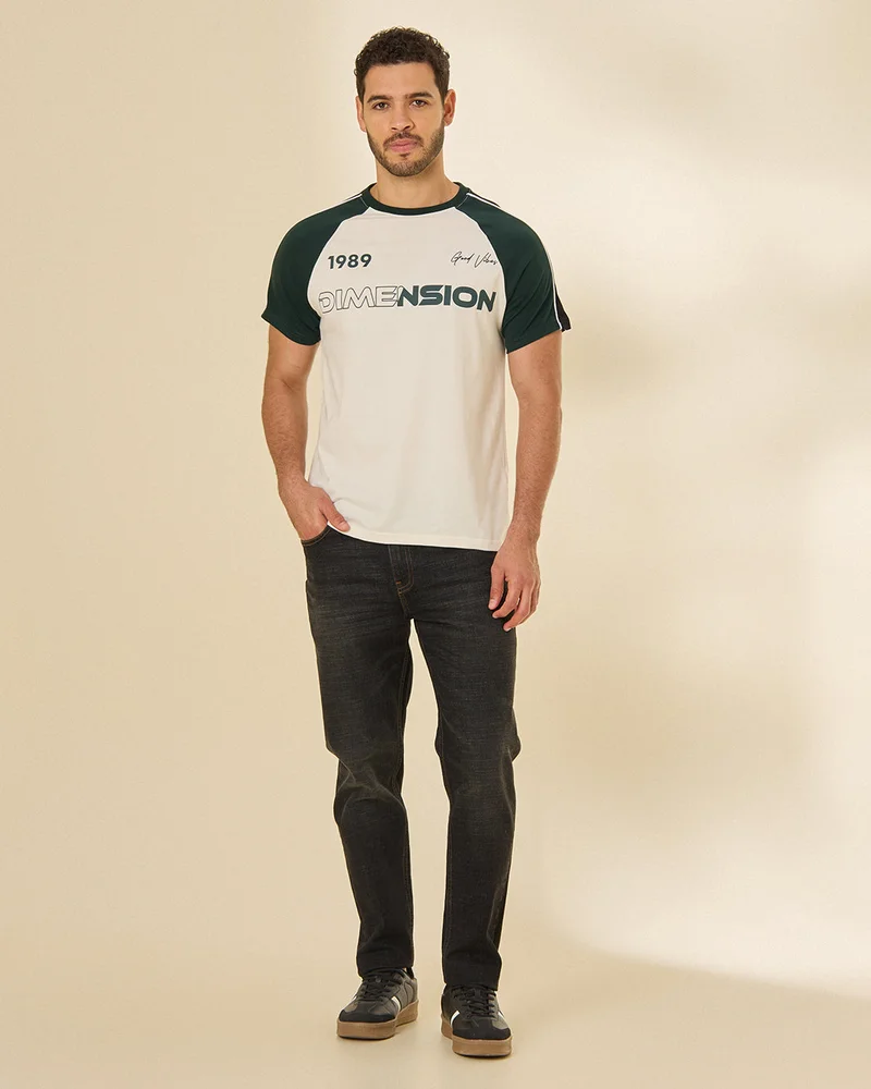 Redtag Men Beige And Printed Jersey T Shirt